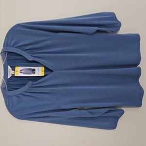 Lucky Brand NWT Women's Sz S Blue Notched Neck Sandwash Boho Top Peasant Blouse